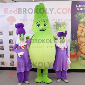 Lavender Celery mascot costume character dressed with a Mini Skirt and Berets