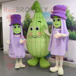 Lavender Celery mascot costume character dressed with a Mini Skirt and Berets