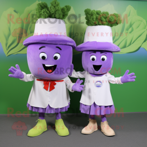 Lavender Celery mascot costume character dressed with a Mini Skirt and Berets