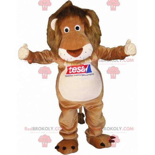 Mascote tigre marrom e bege com uma juba peluda - Redbrokoly.com