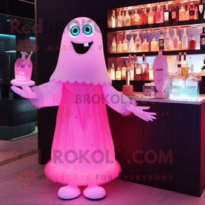 Pink Ghost mascot costume character dressed with a Cocktail Dress and Handbags