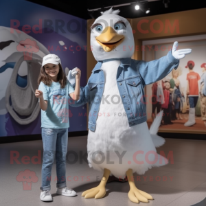 Silver Seagull mascot costume character dressed with a Mom Jeans and Headbands