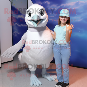 Silver Seagull mascot costume character dressed with a Mom Jeans and Headbands