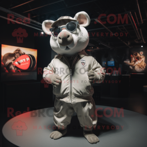 Silver Sow mascot costume character dressed with a Bomber Jacket and Eyeglasses