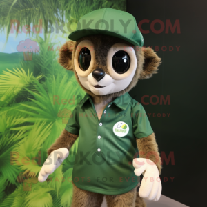 Forest Green Lemur mascot costume character dressed with a Polo Tee and Caps