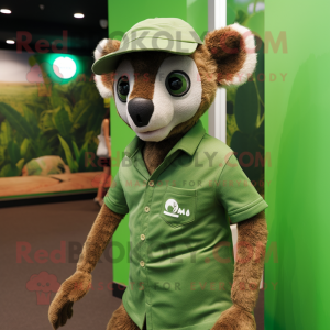 Forest Green Lemur mascot costume character dressed with a Polo Tee and Caps