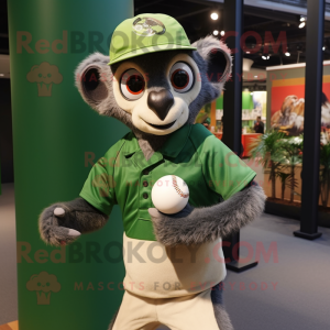 Forest Green Lemur mascot costume character dressed with a Polo Tee and Caps