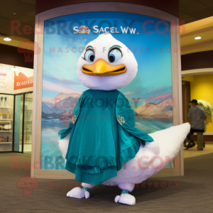 Teal Swan mascot costume character dressed with a Shorts and Shawls