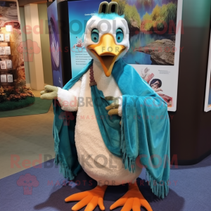 Teal Swan mascot costume character dressed with a Shorts and Shawls