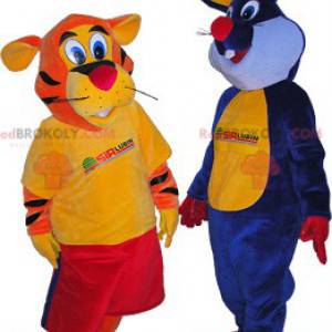 2 mascotas: un tigre naranja y un conejo azul - Redbrokoly.com