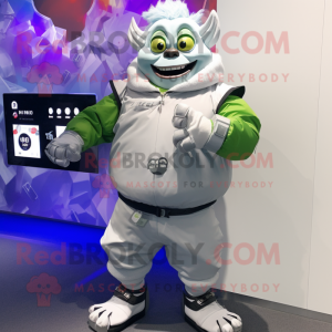 Silver Ogre mascot costume character dressed with a Windbreaker and Smartwatches