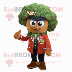 Rust Broccoli mascot costume character dressed with a Blazer and Berets