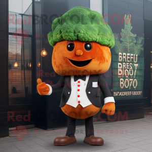 Rust Broccoli mascot costume character dressed with a Blazer and Berets