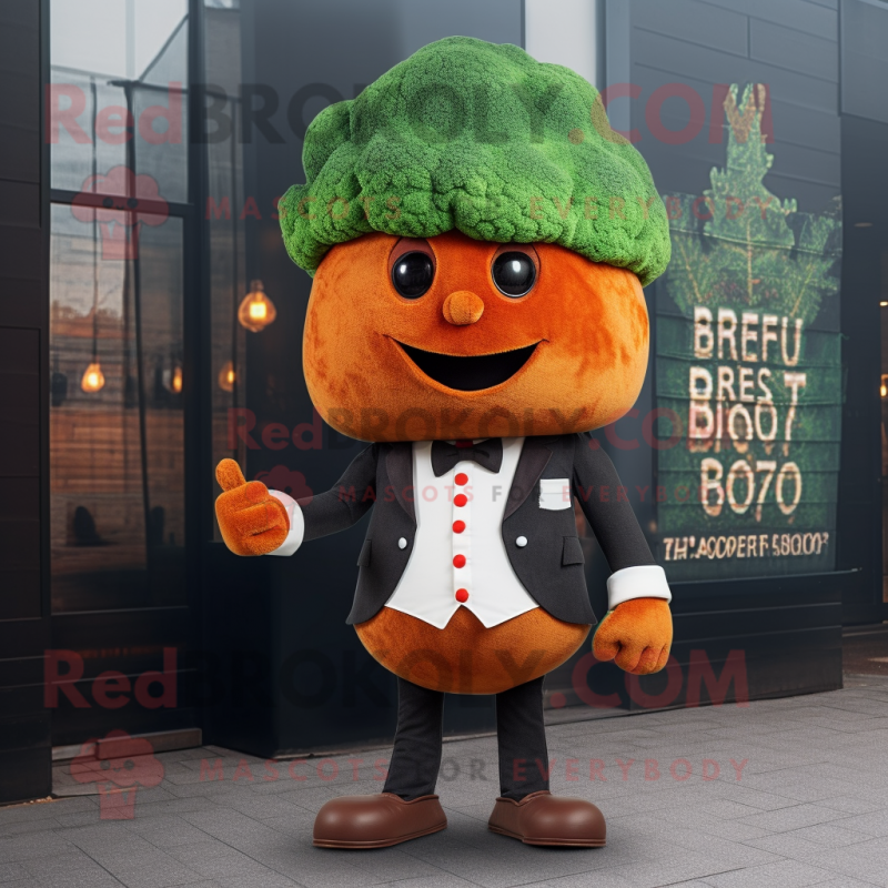 Rust Broccoli mascot costume character dressed with a Blazer and Berets