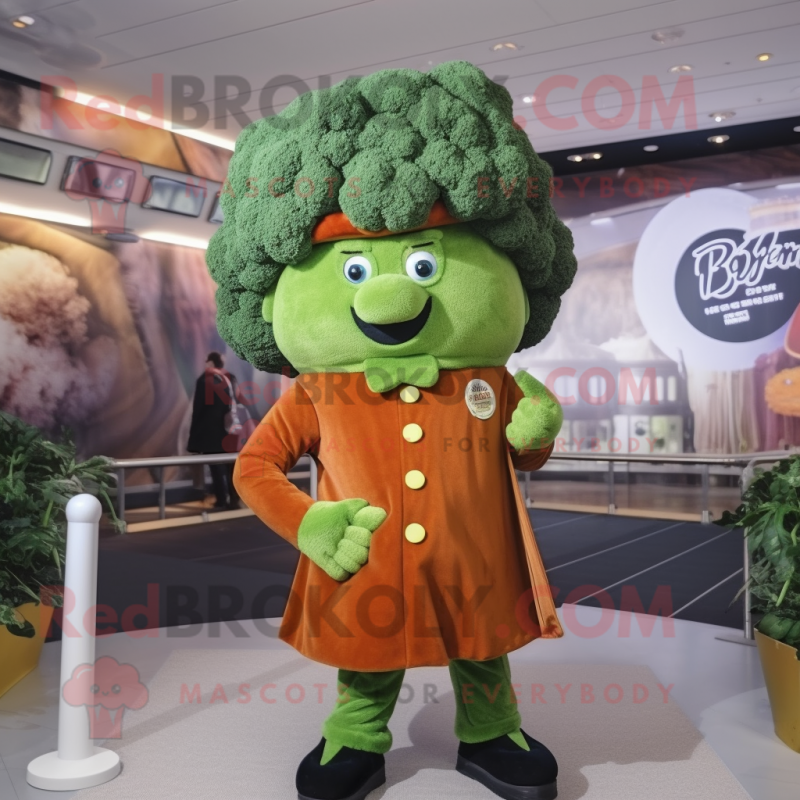 Rust Broccoli mascot costume character dressed with a Blazer and Berets