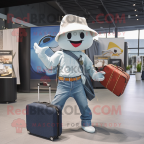 White Stingray mascot costume character dressed with a Denim Shirt and Briefcases