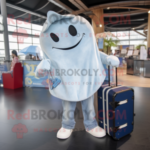 White Stingray mascot costume character dressed with a Denim Shirt and Briefcases