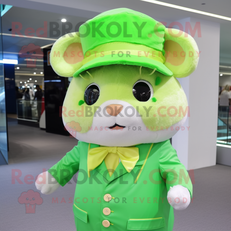 Lime Green Hamster mascot costume character dressed with a Poplin Shirt and Hats