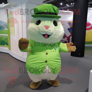 Lime Green Hamster mascot costume character dressed with a Poplin Shirt and Hats