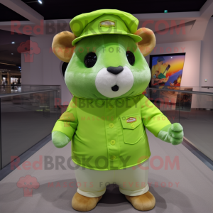 Lime Green Hamster mascot costume character dressed with a Poplin Shirt and Hats
