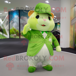 Lime Green Hamster mascot costume character dressed with a Poplin Shirt and Hats