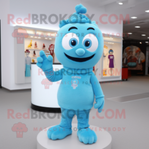 Sky Blue Pendant mascot costume character dressed with a Sweater and Necklaces