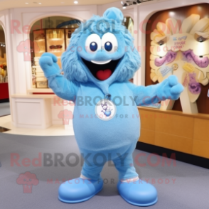 Sky Blue Pendant mascot costume character dressed with a Sweater and Necklaces