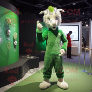 Green Angora Goat mascot costume character dressed with a Jumpsuit and Hairpins