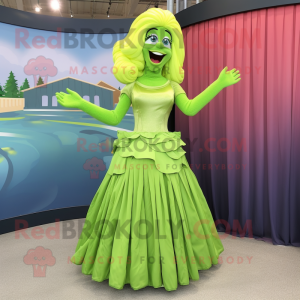 Lime Green Mermaid mascot costume character dressed with a Pleated Skirt and Belts