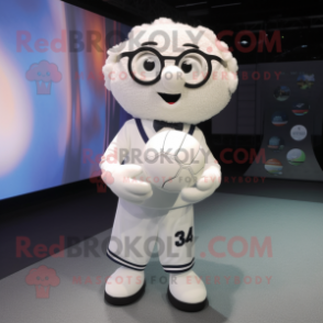 White Handball Ball mascot costume character dressed with a Sweater and Reading glasses