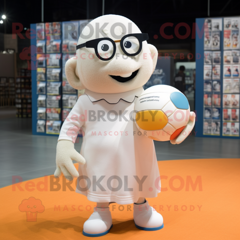 White Handball Ball mascot costume character dressed with a Sweater and Reading glasses White Handball Ball mascot costume character dressed with a Sweater and Reading glasses