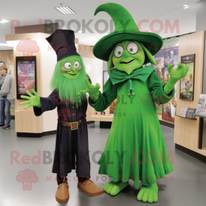 Forest Green Witch mascot costume character dressed with a Capri Pants and Watches