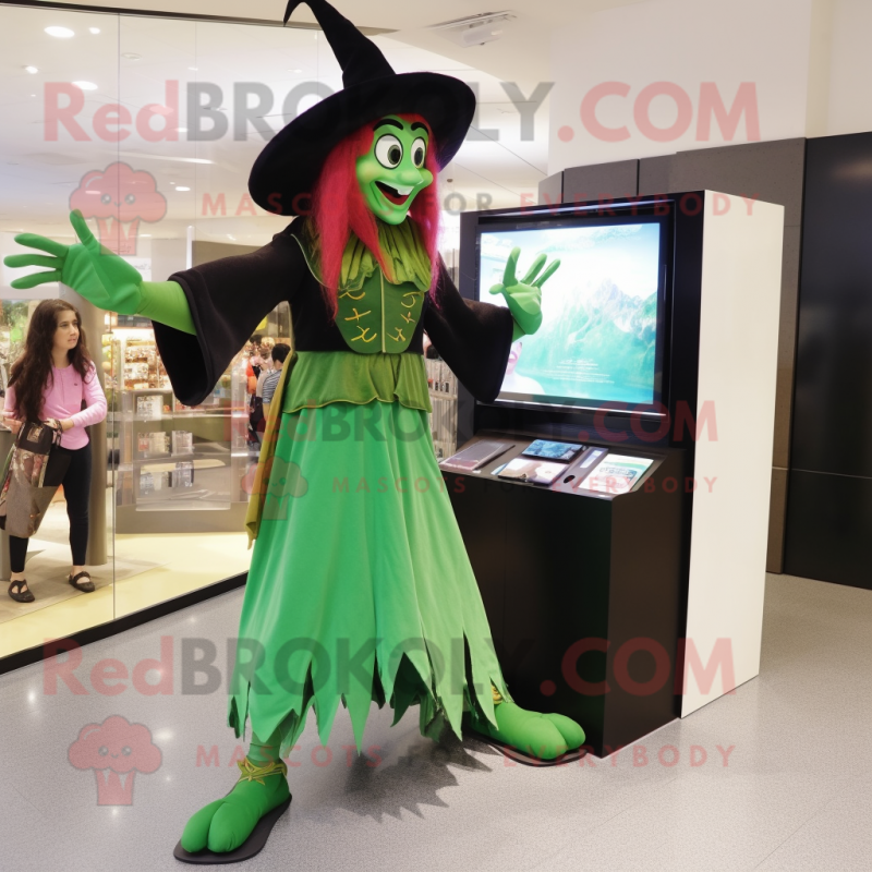 Forest Green Witch mascot costume character dressed with a Capri Pants and Watches Forest Green Witch mascot costume character dressed with a Capri Pants and Watches