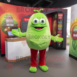 Lime Green Raspberry mascot costume character dressed with a Playsuit and Beanies