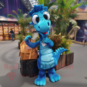 Blue Seahorse mascot costume character dressed with a Cargo Shorts and Wallets