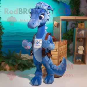 Blue Seahorse maskot kostym...