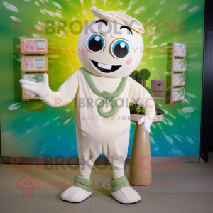White Pesto Pasta mascot costume character dressed with a Romper and Wallets