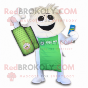 White Pesto Pasta mascot costume character dressed with a Romper and Wallets