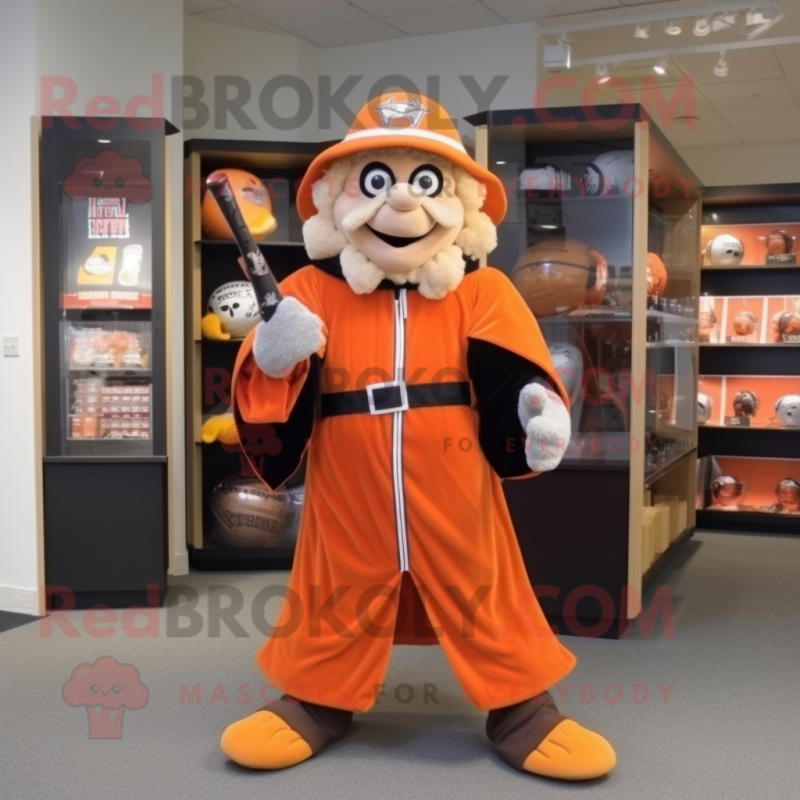 Orange Wizard mascot costume character dressed with a Baseball Tee and Belts