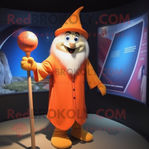 Orange Wizard mascot costume character dressed with a Baseball Tee and Belts