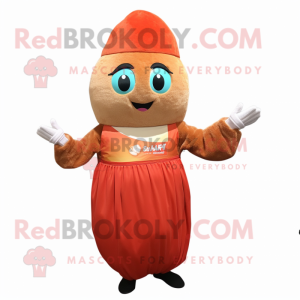 Rust Fried Rice mascot costume character dressed with a Ball Gown and Beanies