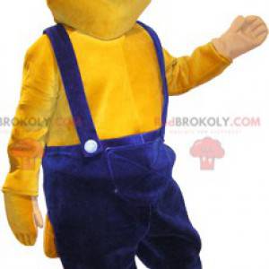 Gelbes Teddybär-Maskottchen mit blauem Overall - Redbrokoly.com