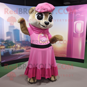 Pink Meerkat maskot kostume...