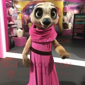 Pink Meerkat mascot costume character dressed with a Maxi Skirt and Gloves