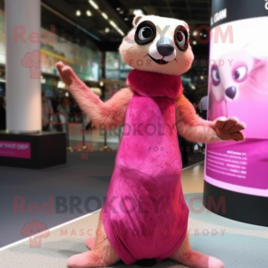 Pink Meerkat mascot costume character dressed with a Maxi Skirt and Gloves