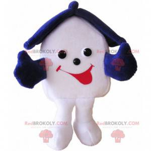 Mascote de casa branca e azul muito sorridente - Redbrokoly.com