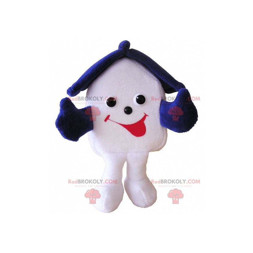 Very smiling white and blue house mascot - Redbrokoly.com