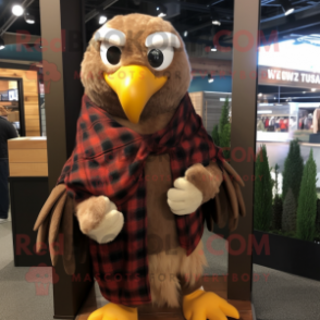 Brown Eagle mascot costume character dressed with a Flannel Shirt and Scarves