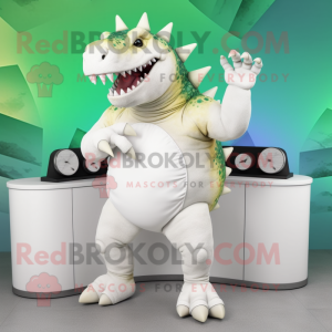White Ankylosaurus mascot costume character dressed with a Tank Top and Earrings