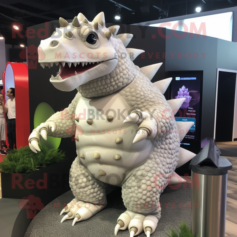 White Ankylosaurus mascot costume character dressed with a Tank Top and Earrings White Ankylosaurus mascot costume character dressed with a Tank Top and Earrings